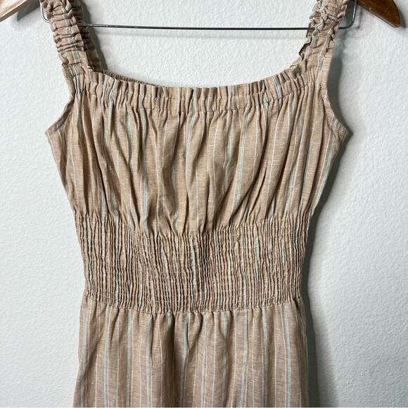 NWT The Jetset Diaries Maya Midi Dress Khaki Stripe High Slit Womens Size S - Picture 3 of 7